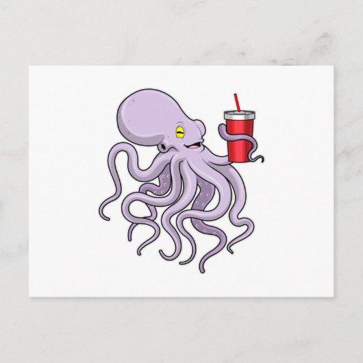 Octopus met drinkbeker briefkaart (Voorkant)