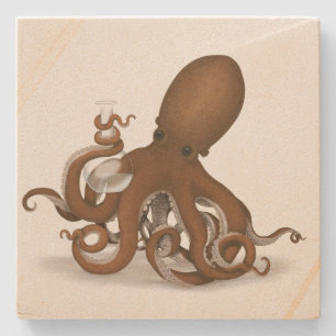 Octopus met glazen fles Steampunk Nautisch Dier Stenen Onderzetter