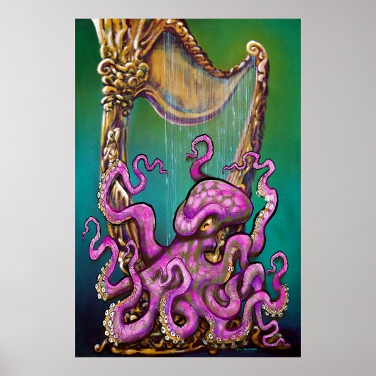 Octopus met Harp Poster (Voorkant)