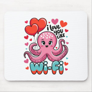 Octopus met hartballonnen Ik hou van je zoals Wi-F Muismat