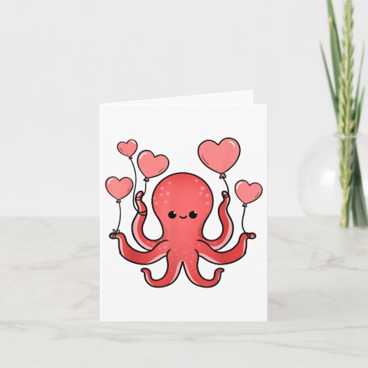 Octopus met hartballonnen Valentijnsdag octopus Kaart (Voorkant)