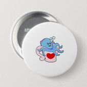 Octopus met hartbeker.PNG Ronde Button 7,6 Cm (Voorkant /achterkant)