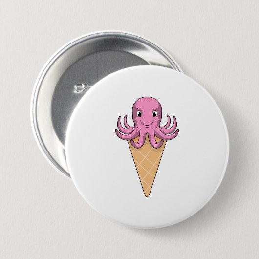 Octopus met ijscrème ronde button 7,6 cm (Voorkant /achterkant)