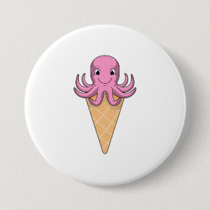 Octopus met ijscrème ronde button 7,6 cm