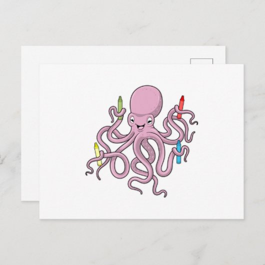Octopus met kleurpotlood briefkaart (Voorkant / Achterkant)