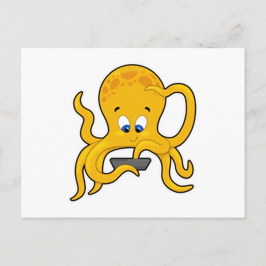 Octopus met Laptop Briefkaart (Voorkant)