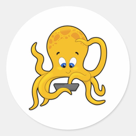 Octopus met laptop ronde sticker (Voorkant)
