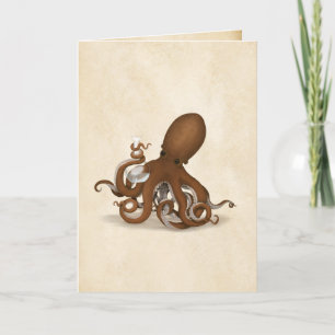 Octopus met  perkament van de kolf van de chemie bedankkaart