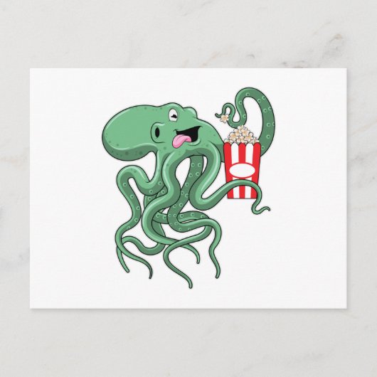 Octopus met Popcorn Briefkaart (Voorkant)