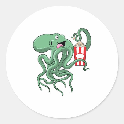 Octopus met Popcorn Ronde Sticker (Voorkant)