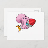 Octopus met raket briefkaart (Voorkant / Achterkant)