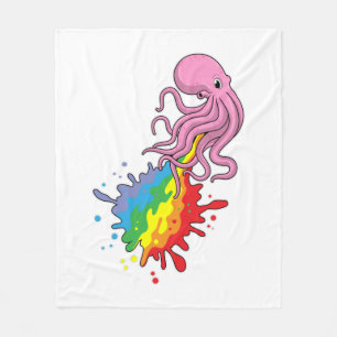 Octopus met regenboog fleece deken