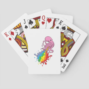 Octopus met regenboog pokerkaarten