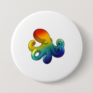 Octopus met regenboog ronde button 7,6 cm