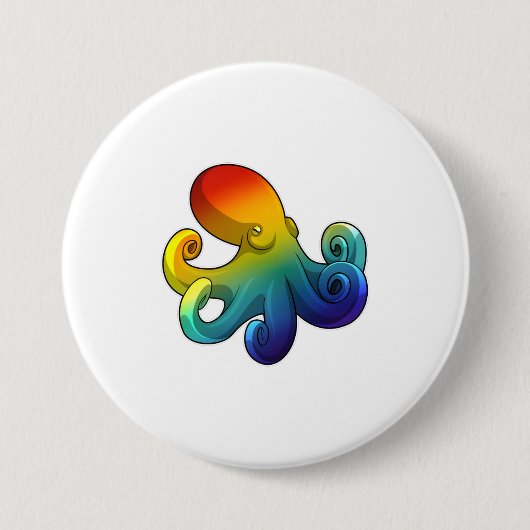Octopus met regenboog ronde button 7,6 cm (Voorkant)