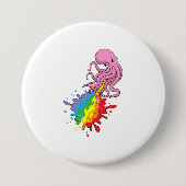 Octopus met regenboog ronde button 7,6 cm (Voorkant)