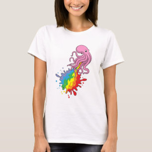 Octopus met regenboog t-shirt