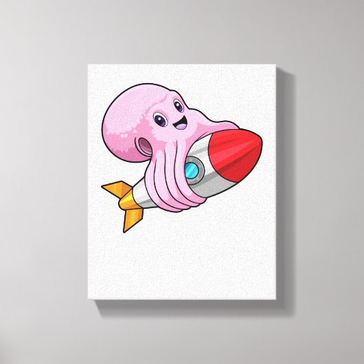 Octopus met Rocket Canvas Afdruk (Voorkant)
