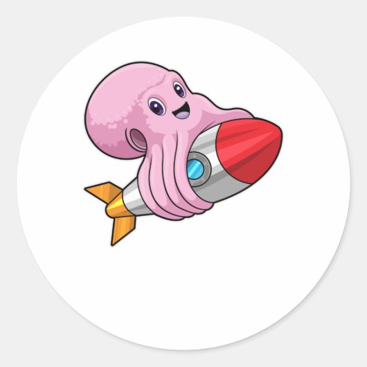 Octopus met Rocket Ronde Sticker (Voorkant)