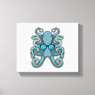 Octopus met zonnebril canvas afdruk
