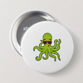 Octopus met zonnebril ronde button 7,6 cm (Voorkant /achterkant)