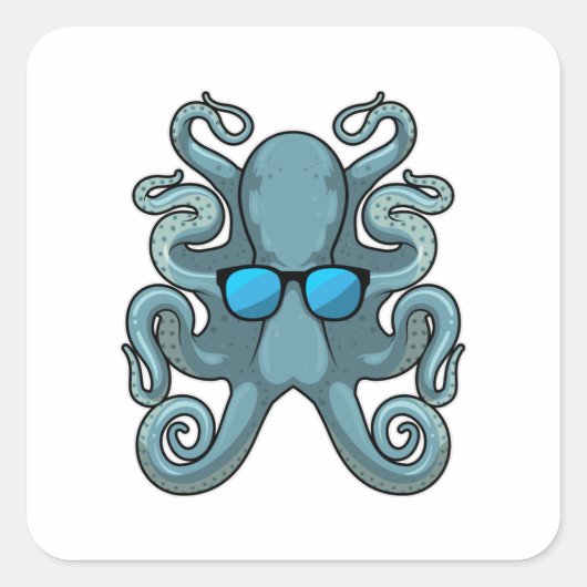 Octopus met zonnebril vierkante sticker (Voorkant)