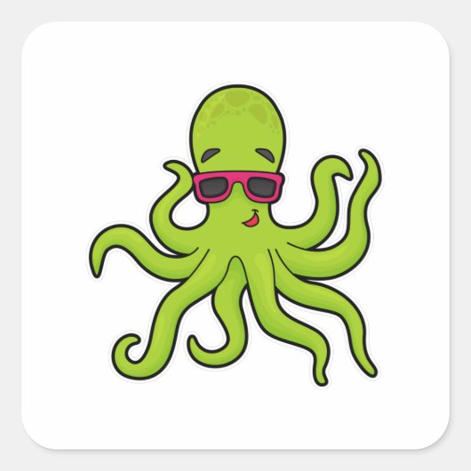 Octopus met zonnebril vierkante sticker (Voorkant)