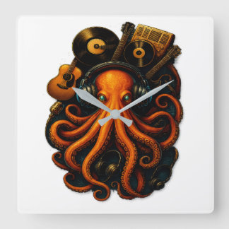 Octopus Muziekklok – Steampunk Art Decor met Vierkante Klok