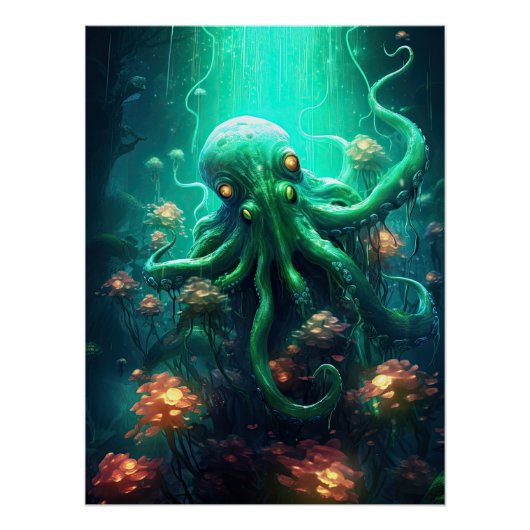 Octopus Mythische nautische onder het Zee Creature Perfect Poster (Voorkant)