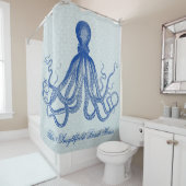 Octopus Nautical Beach House Anchors Blue Douchegordijn (In situ)
