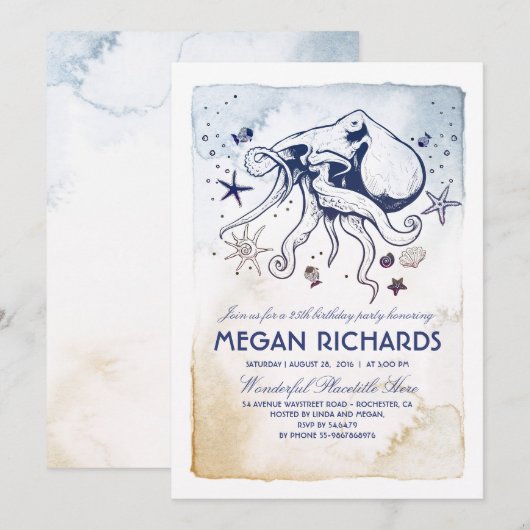 Octopus Nautical - Onder het Zee Verjaardagsfeest Kaart (Voorkant / Achterkant)