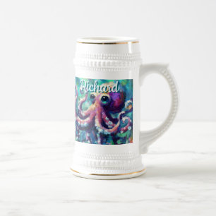 Octopus Nautisch Strand Kust gepersonaliseerd Bierpul