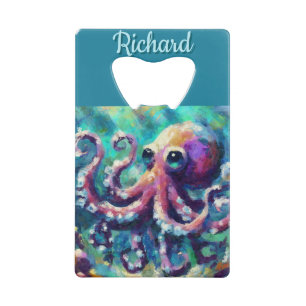 Octopus Nautisch Strand Kust gepersonaliseerd Kredietkaart Flessenopener