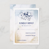 Octopus Nautische Navy Waterverven Wedding RSVP (Voorkant / Achterkant)