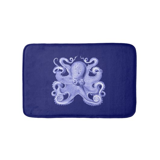 Octopus Navy Blue Zee Coastal Nautical Beach House Badmat (Voorkant)