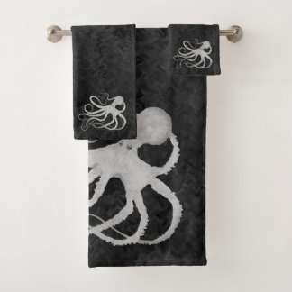 Octopus on Dark Grey - Ensemble de serviettes de b