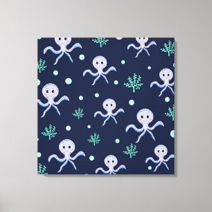Octopus onder de zee kinderpatroon canvas afdruk