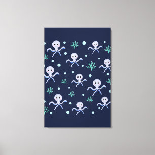Octopus onder de zee kinderpatroon canvas afdruk