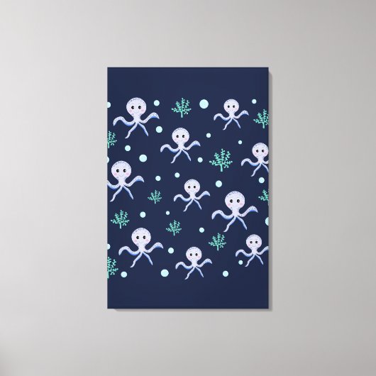 Octopus onder de zee kinderpatroon canvas afdruk (Voorkant)