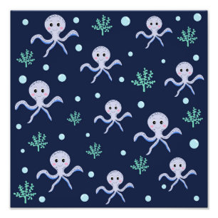 Octopus onder de zee kinderpatroon foto afdruk