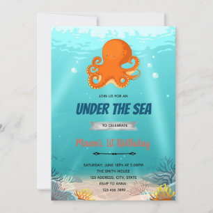 Octopus onder de zee verjaardagsuitnodiging kaart