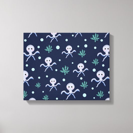 Octopus onder zee kinderpatroon canvas afdruk (Voorkant)