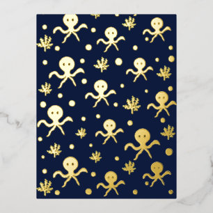 Octopus onder zee kinderpatroon folie feestdagen briefkaart