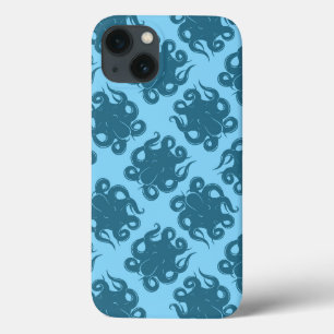 Octopus op blauw patroon iPhone 13 hoesje