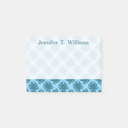 Octopus op blauw patroon | Jouw namen toevoegen Post-it® Notes (Voorkant)