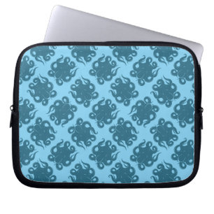 Octopus op blauw patroon laptop sleeve