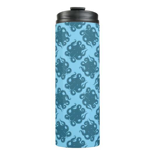 Octopus op blauw patroon thermosbeker (Voorkant)