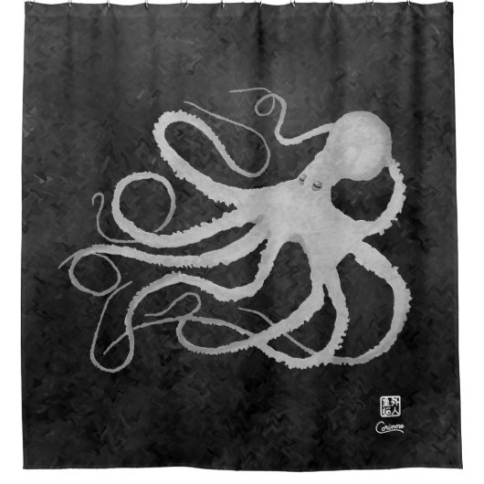 Octopus op Dark Grey l - Shower Curtain Douchegordijn (Voorkant)