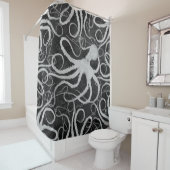 Octopus op Dark Grey ll - Shower Curtain Douchegordijn (In situ)