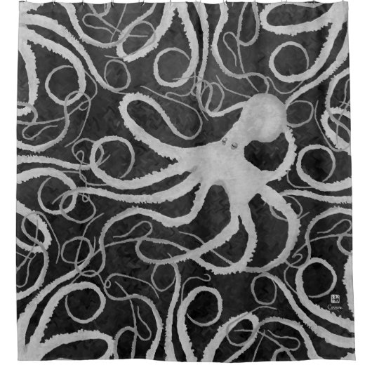 Octopus op Dark Grey ll - Shower Curtain Douchegordijn (Voorkant)